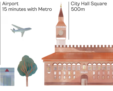 Illustration of buildings on the left side